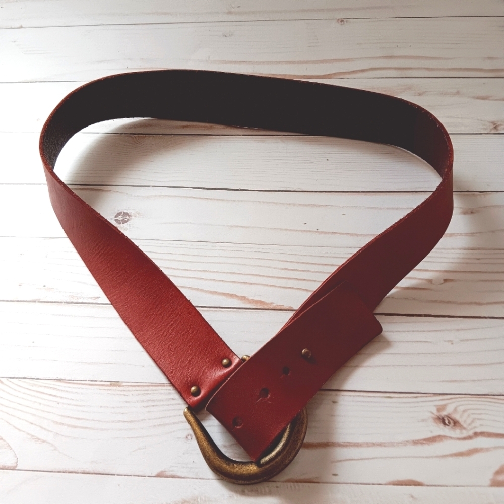 GAP Burgundy Leather Belt Brass Tone Buckle Women's Large - Picture 10 of 10